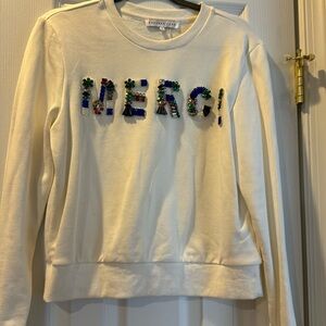 Endless rose embroidered beaded Merci cotton sweatshirt